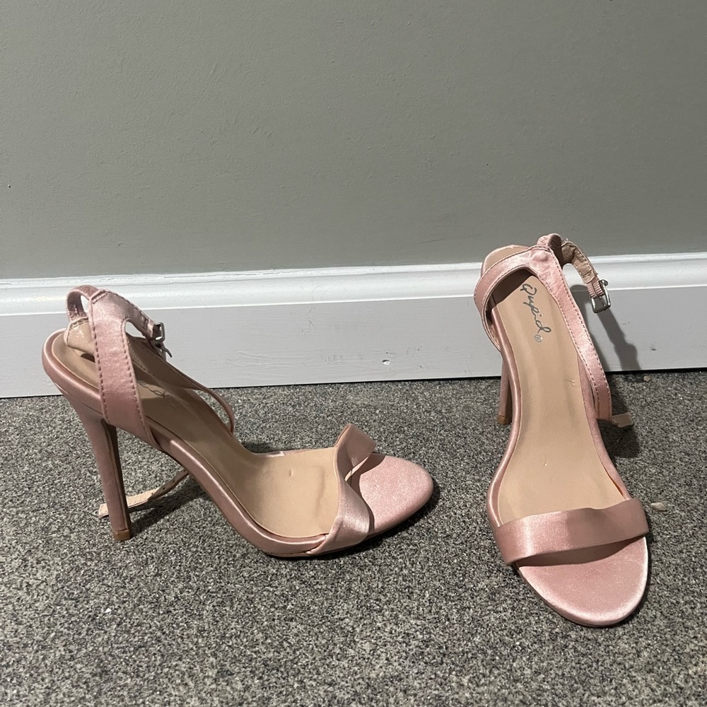 Light pink satin strappy heels